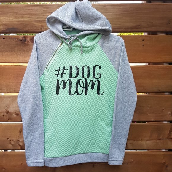 NWOT Graphic Hoodie Dog Mom Medium US M Animal Pets Dogs Gray Grey Mint Green - Picture 4 of 16